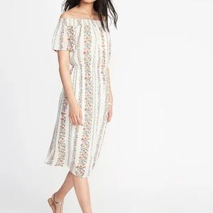 Off-the-Shoulder Waist-Defined Midi Dress
